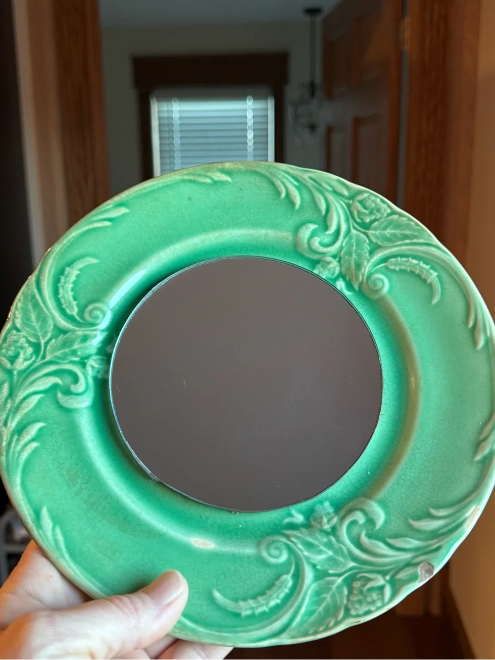 VINTAGE Green Decorative Round Mirror